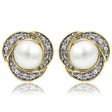 Pearl Stud Earrings with Diamond Frame