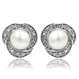 Pearl Stud Earrings with Diamond Frame