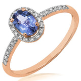 Oval Gemstone Halo Ring with Diamond Accent