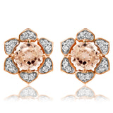 Floral Gemstone Stud Earrings with Diamond Frame