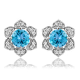 Floral Gemstone Stud Earrings with Diamond Frame