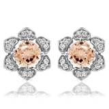 Floral Gemstone Stud Earrings with Diamond Frame