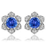 Floral Gemstone Stud Earrings with Diamond Frame