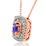 Cushion Gemstone Pendant with Double Diamond Frame