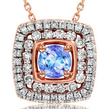 Cushion Gemstone Pendant with Double Diamond Frame