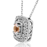 Cushion Gemstone Pendant with Double Diamond Frame
