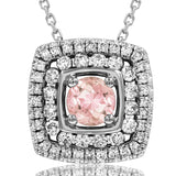 Cushion Gemstone Pendant with Double Diamond Frame