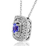 Cushion Gemstone Pendant with Double Diamond Frame