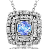Cushion Gemstone Pendant with Double Diamond Frame