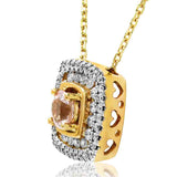 Cushion Gemstone Pendant with Double Diamond Frame