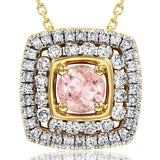 Cushion Gemstone Pendant with Double Diamond Frame