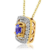 Cushion Gemstone Pendant with Double Diamond Frame