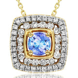 Cushion Gemstone Pendant with Double Diamond Frame