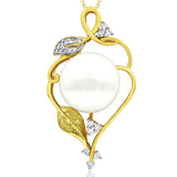 Pearl Leaf Pendant with Diamond Accent
