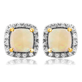 Cushion Gemstone Stud Earrings with Diamond Frame