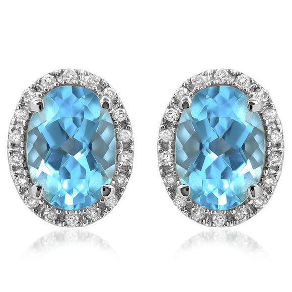 Oval Gemstone Stud Earrings with Diamond Frame