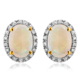 Oval Gemstone Stud Earrings with Diamond Frame