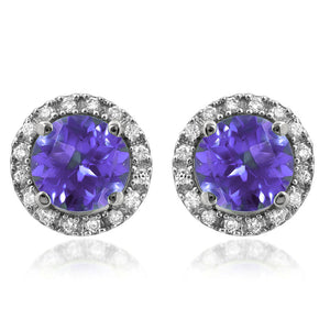 Gemstone Stud Earrings with Diamond Frame