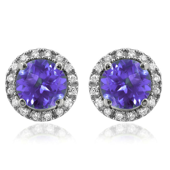Gemstone Stud Earrings with Diamond Frame