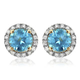Gemstone Stud Earrings with Diamond Frame