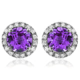 Gemstone Stud Earrings with Diamond Frame