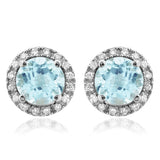 Gemstone Stud Earrings with Diamond Frame