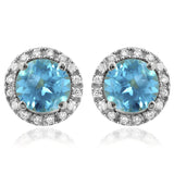 Gemstone Stud Earrings with Diamond Frame
