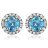 Gemstone Stud Earrings with Diamond Frame