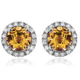 Gemstone Stud Earrings with Diamond Frame