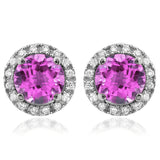 Gemstone Stud Earrings with Diamond Frame