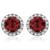 Gemstone Stud Earrings with Diamond Frame