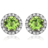 Gemstone Stud Earrings with Diamond Frame