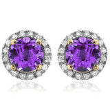 Gemstone Stud Earrings with Diamond Frame
