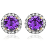 Gemstone Stud Earrings with Diamond Frame