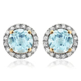 Gemstone Stud Earrings with Diamond Frame