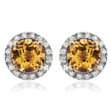 Gemstone Stud Earrings with Diamond Frame