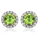 Gemstone Stud Earrings with Diamond Frame