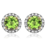 Gemstone Stud Earrings with Diamond Frame