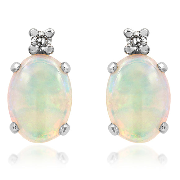 Oval Opal Stud Earrings with Diamond Accent