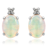 Oval Opal Stud Earrings with Diamond Accent