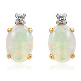 Oval Opal Stud Earrings with Diamond Accent