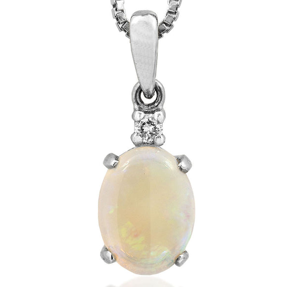 Oval Opal Pendant with Single Diamond