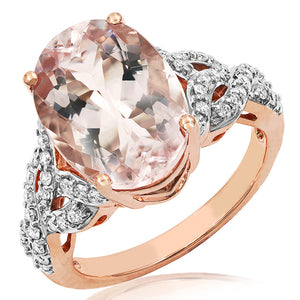 Oval Morganite Twist Ring with Diamond Accent