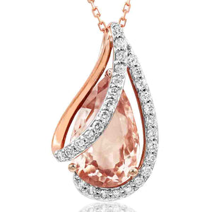 Morganite Teardrop Pendant with Diamond Accent