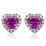 Heart Gemstone Stud Earrings with Diamond Frame