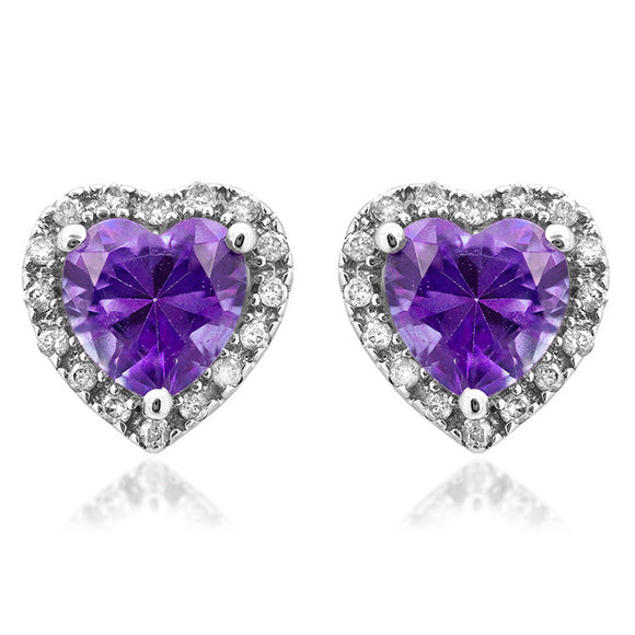 Heart Gemstone Stud Earrings with Diamond Frame