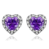 Heart Gemstone Stud Earrings with Diamond Frame