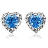 Heart Gemstone Stud Earrings with Diamond Frame