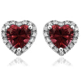 Heart Gemstone Stud Earrings with Diamond Frame