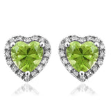 Heart Gemstone Stud Earrings with Diamond Frame